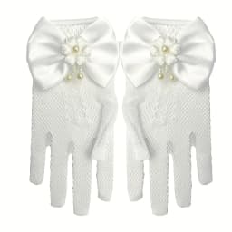 New Children's Mesh Bow Lace Pearl Fishing Net Gloves Children's Fashion Elegant High Elastic Short Gloves Party Gloves