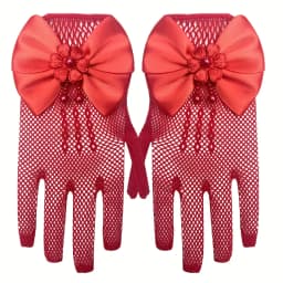 New Children's Mesh Bow Lace Pearl Fishing Net Gloves Children's Fashion Elegant High Elastic Short Gloves Party Gloves