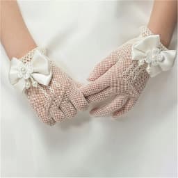 New Children's Mesh Bow Lace Pearl Fishing Net Gloves Children's Fashion Elegant High Elastic Short Gloves Party Gloves