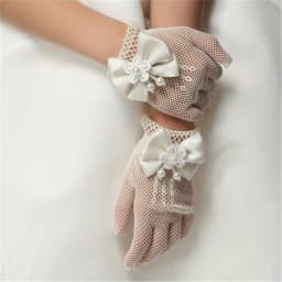 New Children's Mesh Bow Lace Pearl Fishing Net Gloves Children's Fashion Elegant High Elastic Short Gloves Party Gloves