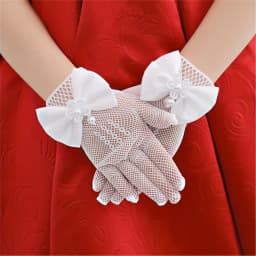 New Children's Mesh Bow Lace Pearl Fishing Net Gloves Children's Fashion Elegant High Elastic Short Gloves Party Gloves