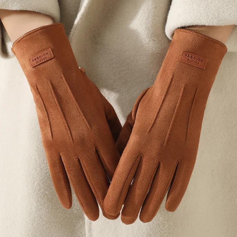 Women Winter Thick Keep Warm Fashion Simple Style Three Stripes Suede Touch Screen Gloves Cycling Driving Coldproof Mittens