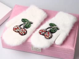 Women Gloves Winter Crystal Octopus Rabbit Fur female double Warm Full Finger Mittens Christmas Gifts