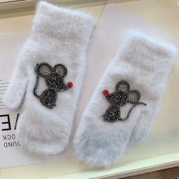 Women Gloves Winter Crystal Octopus Rabbit Fur female double Warm Full Finger Mittens Christmas Gifts