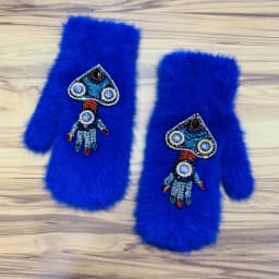 Women Gloves Winter Crystal Octopus Rabbit Fur female double Warm Full Finger Mittens Christmas Gifts