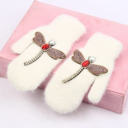 Women Gloves Winter Crystal Octopus Rabbit Fur female double Warm Full Finger Mittens Christmas Gifts