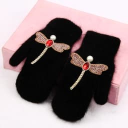 Women Gloves Winter Crystal Octopus Rabbit Fur female double Warm Full Finger Mittens Christmas Gifts