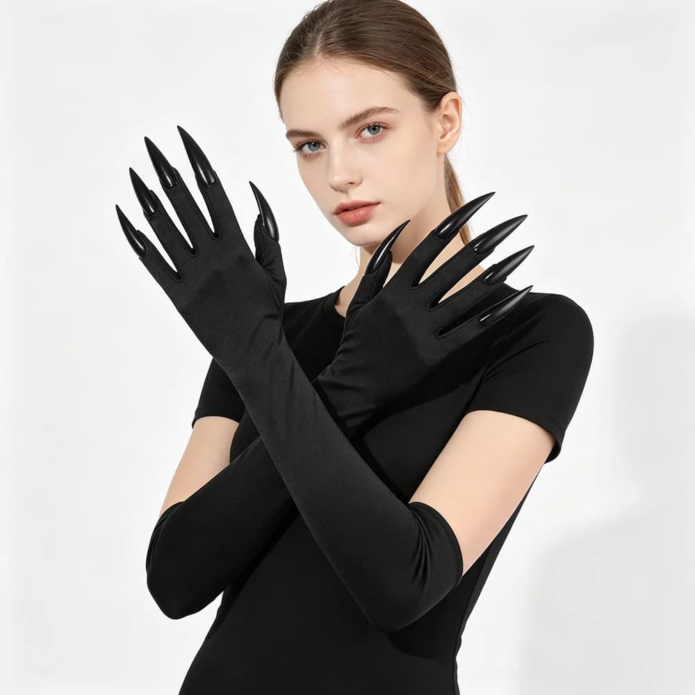 Halloween Scary Witches Nails 43cm Long Gloves Vampire Black Devil Claw Gloves Gothic Costume Party Cosplay Props Accessories