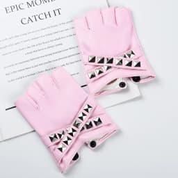 Women Stage Performance Nightclub Punk Leather Half Finger Rivets Gloves Pole Dance Personality Hip Hop Queen Cosplay