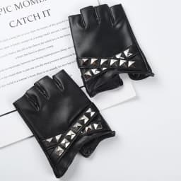 Women Stage Performance Nightclub Punk Leather Half Finger Rivets Gloves Pole Dance Personality Hip Hop Queen Cosplay