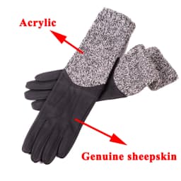 40 cm Long Gloves For Women Stylish ACC Genuine Leather Knitted Patchwork Luvas Mujer Winter Arm Warmers Sleeves Mitaine Gemme