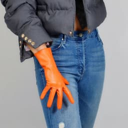 Faux Leather Orange GLOVES Short Wrist Women's Cosplay Halloween Glove For Ladies Costume Evening Party Winter Driving Glove