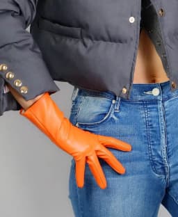 Faux Leather Orange GLOVES Short Wrist Women's Cosplay Halloween Glove For Ladies Costume Evening Party Winter Driving Glove