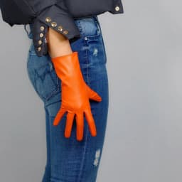 Faux Leather Orange GLOVES Short Wrist Women's Cosplay Halloween Glove For Ladies Costume Evening Party Winter Driving Glove