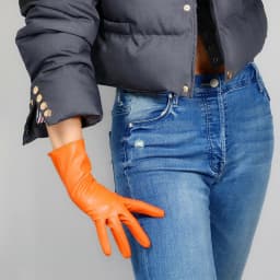 Faux Leather Orange GLOVES Short Wrist Women's Cosplay Halloween Glove For Ladies Costume Evening Party Winter Driving Glove