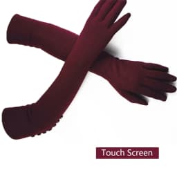 Long Gloves Women's Knitted Cotton Elastic Sun Protection Fashion Simple Brushed Lining Autumn and Winter Warm Sleeves