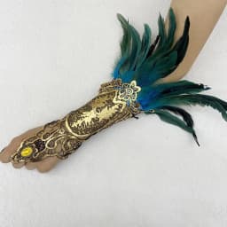 Gothic Feather Gold Lace Long Glove Bracelet Women Party Sexy Fingerless Gloves Exaggerated Lace Fishnet Gloves Accessories