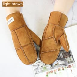 Winter Warm Men's Genuine Leather Sheepskin Fur Mittens Ladies Thickened Motorcycle Riding Scrub Unisex Black Brown Gloves