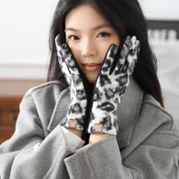 Imitation Teddy Hair Leopard Print Suede Women Winter Keep Warm Touch Screen Gloves Fashion Personality Add Velvet Thickened Sof