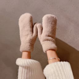 Simple Style Knitting Wool Plus Velvet Thicken Full Finger Women Winter Mittens Gloves Hairy Cute Lovely Sweety Keep Warm Soft