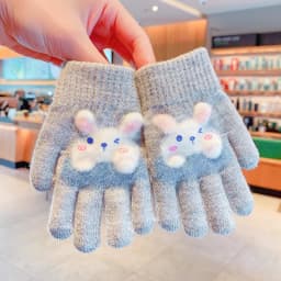 New Winter 3D Cartoon Rabbit Gloves For Girls Boys Soft Knitted Elastic Cuff Warm Windproof Toddler Gloves Children Accessories