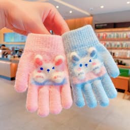 New Winter 3D Cartoon Rabbit Gloves For Girls Boys Soft Knitted Elastic Cuff Warm Windproof Toddler Gloves Children Accessories