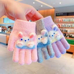 New Winter 3D Cartoon Rabbit Gloves For Girls Boys Soft Knitted Elastic Cuff Warm Windproof Toddler Gloves Children Accessories