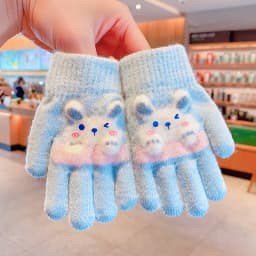 New Winter 3D Cartoon Rabbit Gloves For Girls Boys Soft Knitted Elastic Cuff Warm Windproof Toddler Gloves Children Accessories