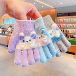 New Winter 3D Cartoon Rabbit Gloves For Girls Boys Soft Knitted Elastic Cuff Warm Windproof Toddler Gloves Children Accessories