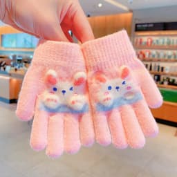 New Winter 3D Cartoon Rabbit Gloves For Girls Boys Soft Knitted Elastic Cuff Warm Windproof Toddler Gloves Children Accessories