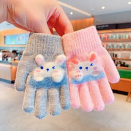 New Winter 3D Cartoon Rabbit Gloves For Girls Boys Soft Knitted Elastic Cuff Warm Windproof Toddler Gloves Children Accessories