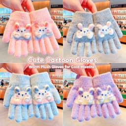 New Winter 3D Cartoon Rabbit Gloves For Girls Boys Soft Knitted Elastic Cuff Warm Windproof Toddler Gloves Children Accessories
