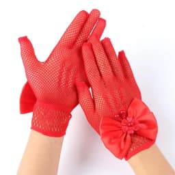 Kids Party Lace Pearl Fishnet Gloves Communion Flower Girl Party Gloves Children's Glove High Elasticity Mesh Bow Gloves