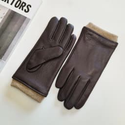New Men's Deer Skin Gloves Warm Wool Knitted Lining Solid Color Driving Leather Gloves