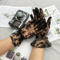 Sexy Black Lace Thin Transparent Elasticity Mesh Short Gloves Women Sunscreen Gothic Punk Lolita Cosplay Cross Flowers Mittens