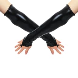 Sexy Long Black Metallic Feel Gloves Synthetic Leather Arm Sleeves Costume New