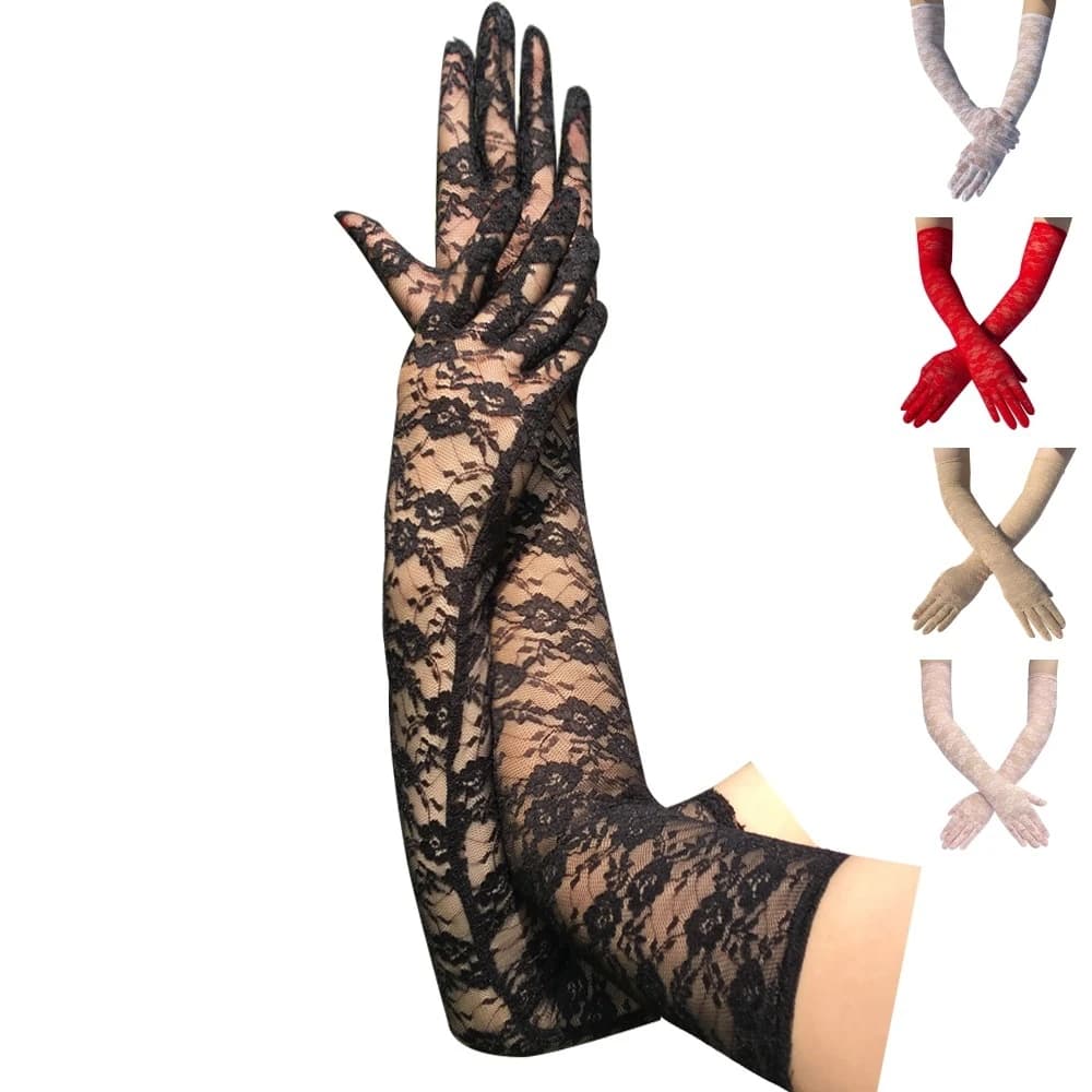 54cm Lengthened Lace Full Finger Party Gloves For Men Women New Solid Sunscreen Long Mittens Outdoor Bride Dress Up Gloves