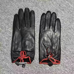 Women Genuine Sheepskin Finger Gloves, Warm Cold-Resistant Black Bow Decor, Simple Cycling Riding Gloves Big Size R3232