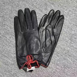 Women Genuine Sheepskin Finger Gloves, Warm Cold-Resistant Black Bow Decor, Simple Cycling Riding Gloves Big Size R3232