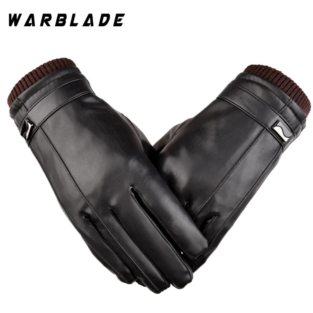 Hot Men's Luxurious PU Leather Winter Driving Warm Gloves Cashmere Tactical gloves Black Drop Shipping High Quality WBL