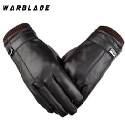 Hot Men's Luxurious PU Leather Winter Driving Warm Gloves Cashmere Tactical gloves Black Drop Shipping High Quality WBL