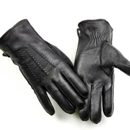 Winter Thick Warm Deerskin Gloves Men's Leather Fashion Simple Outer Seam Style Flannel Lining Thin Wool Points Free Shipping