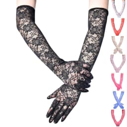 New Elastic Floral Lace Full Finger Holiday Party Gloves For Men Women Solid Sunscreen Long Mittens Outdoor Dress Up Gloves
