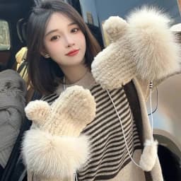 Real Rex Rabbit Fur Gloves For Women Winter Plush Thickened Warm Real Fur Gloves Handmade Knitted Fur Gloves Keep Warm Mittens