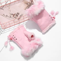 1Pair Fashion Winter Warm Gloves Women Girls Faux Rabbit Fur Warmer Fingerless Mittens Soft Suede Leather Stretch Gloves