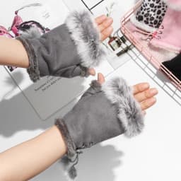 1Pair Fashion Winter Warm Gloves Women Girls Faux Rabbit Fur Warmer Fingerless Mittens Soft Suede Leather Stretch Gloves