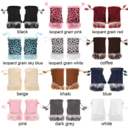 1Pair Fashion Winter Warm Gloves Women Girls Faux Rabbit Fur Warmer Fingerless Mittens Soft Suede Leather Stretch Gloves