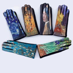 Oil Painting Touch Screen Driving Mittens Women's Winter Suede Leather Motorcycle Gloves Ourdoor Warm Sport Ski Cycling Glove