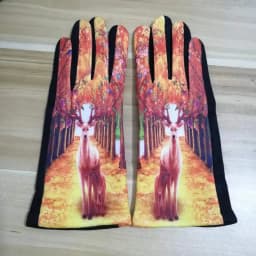Oil Painting Touch Screen Driving Mittens Women's Winter Suede Leather Motorcycle Gloves Ourdoor Warm Sport Ski Cycling Glove