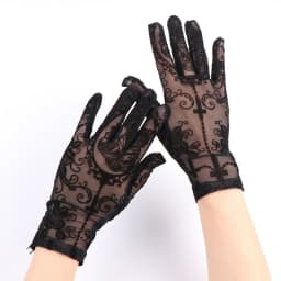 Punk Gothic Lolita Halloween Cosplay Rose Cross Black Lace Thin Gloves Halloween Women Sexy Transparent Elasticity Mesh Mittens